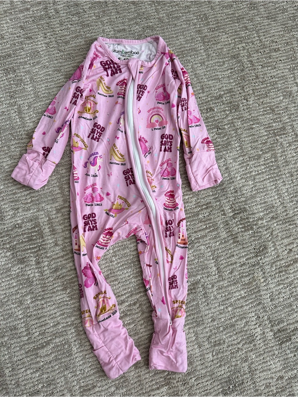 Zumbamboo Pink Printed Girls' One-Piece Footie Pajamas